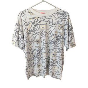 Liz & Co T-Shirt Womens Large Nautical Islands‎ Black Yellow Short Sleeve Cotton